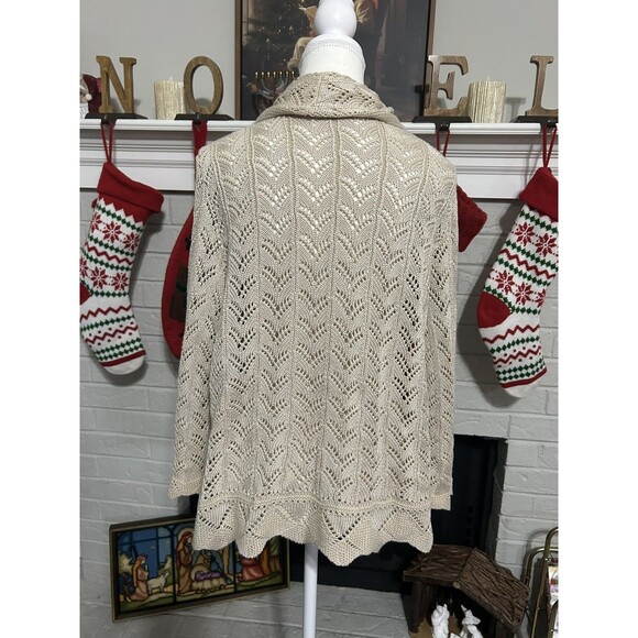 Y2K JM Collection Lg Sweater Womens Cream Crochet Bell Sleeve Open Cardigan - Picture 3 of 4